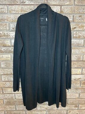 Med/large Theory Black Open-Front Long Cardigan Sweater 75% linen 25% viscose